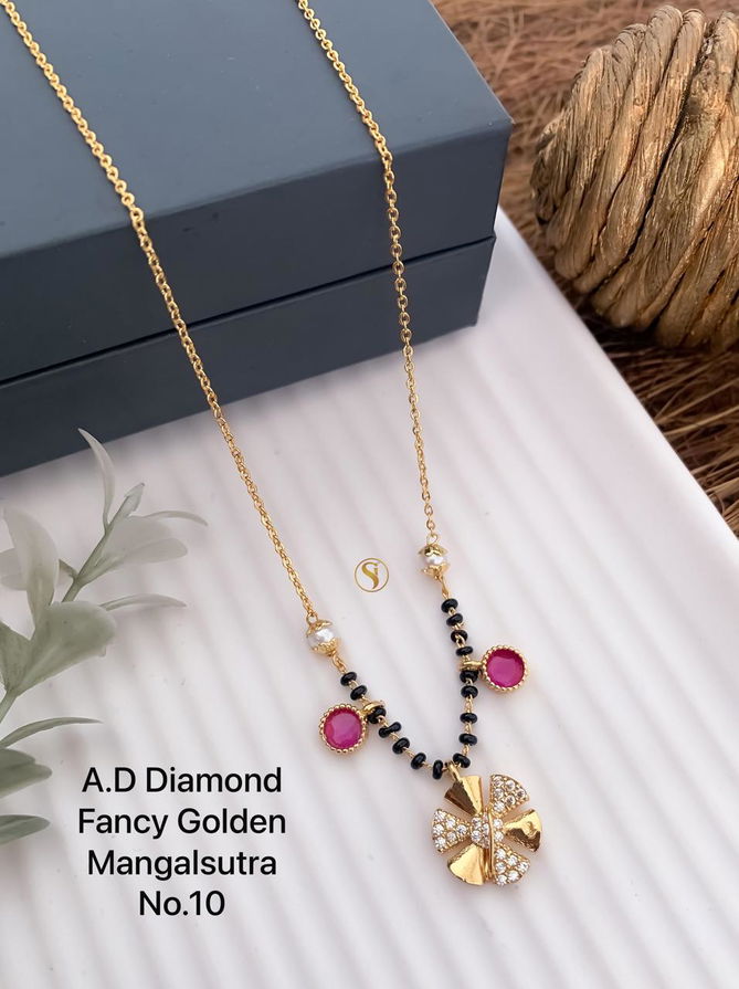 3 AD Diamond Daily Wear Golden Fancy Mangalsutra Wholesale Price In Surat
